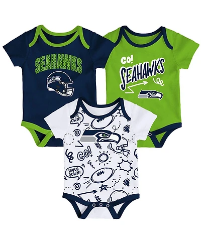 Outerstuff Baby Boys and Girls 3-Piece Seattle Seahawks All Day Play Bodysuit Set
