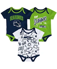 Outerstuff Baby Boys and Girls 3-Piece Seattle Seahawks All Day Play Bodysuit Set