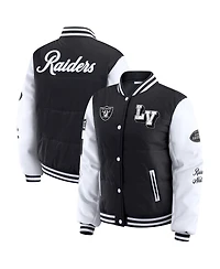Wear by Erin Andrews Women's Black Las Vegas Raiders Varsity Full-Snap Puffer Jacket