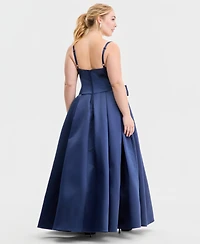 Macy's Exclusive Trendy Plus Satin Sweetheart-Neck Bow Gown
