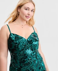 B Darlin Trendy Plus Floral Sequin Sleeveless Gown