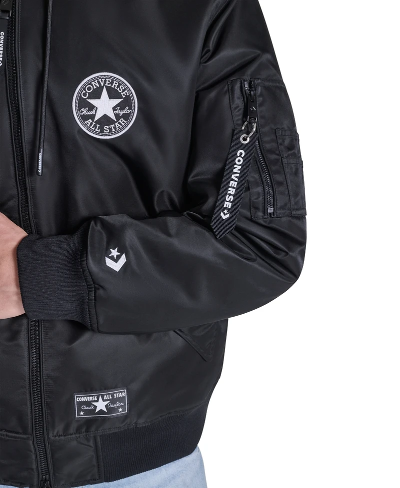 Converse Men's Hooded Bib Varsity Bomber Jacket