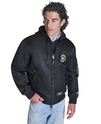 Converse Men's Hooded Bib Varsity Bomber Jacket