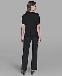 Karl Lagerfeld Paris Women's Short-Sleeve Printed Sweater