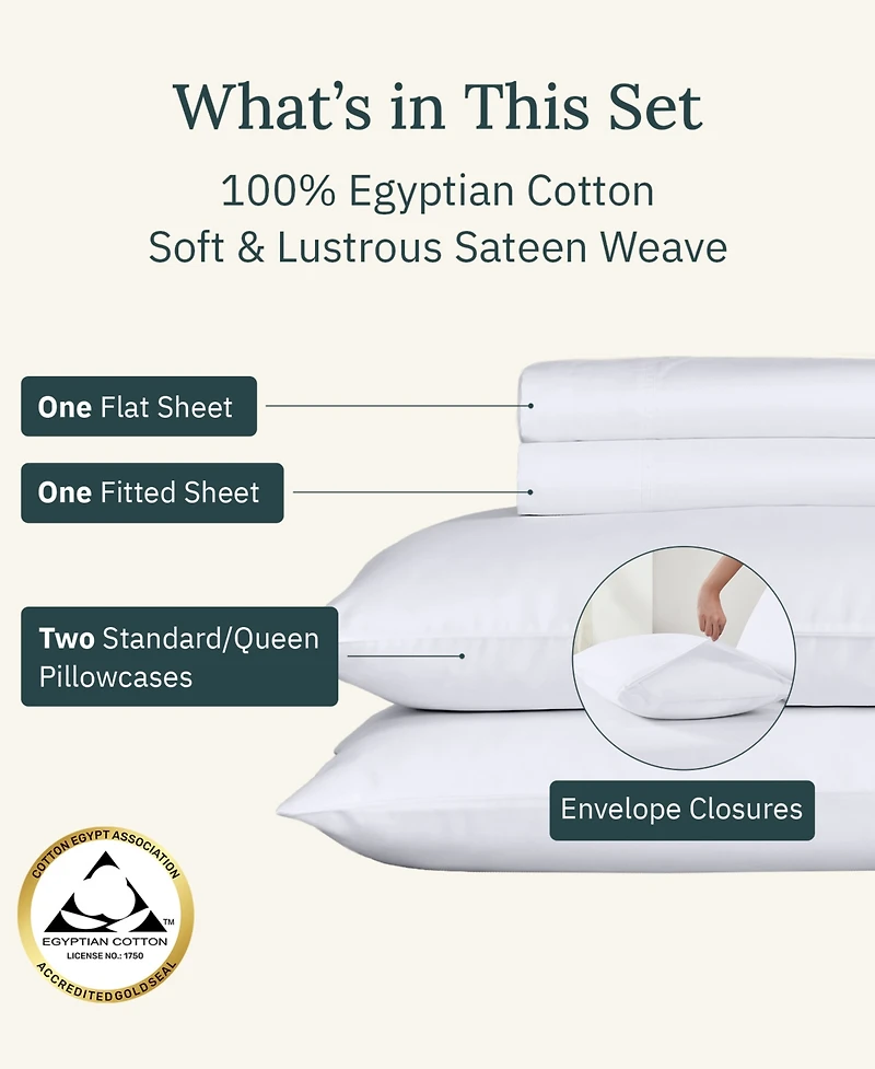 California Design Den Certified Luxury 100% Egyptian Cotton Sheets, Full Sheets for Bed, 4 Piece Deep Pocket Bed Set, Sateen Cooling