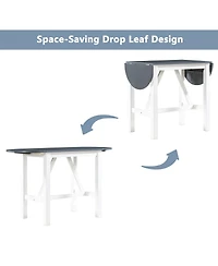 Maison Boucle 3-Piece Drop Leaf Counter Height Dining Set for Small Spaces, White and Navy Kitchen Table with 2 Upholstered Bar Chairs