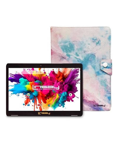 Linsay New 10.1" Tablet Octa Core 128GB Bundle with Pink Marble Case Newest Android 13