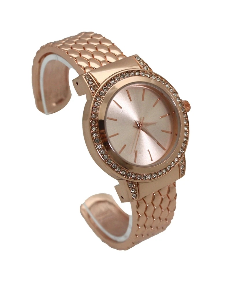 Olivia Pratt Rose Gold Solid And Rhinestones Bangle Watch