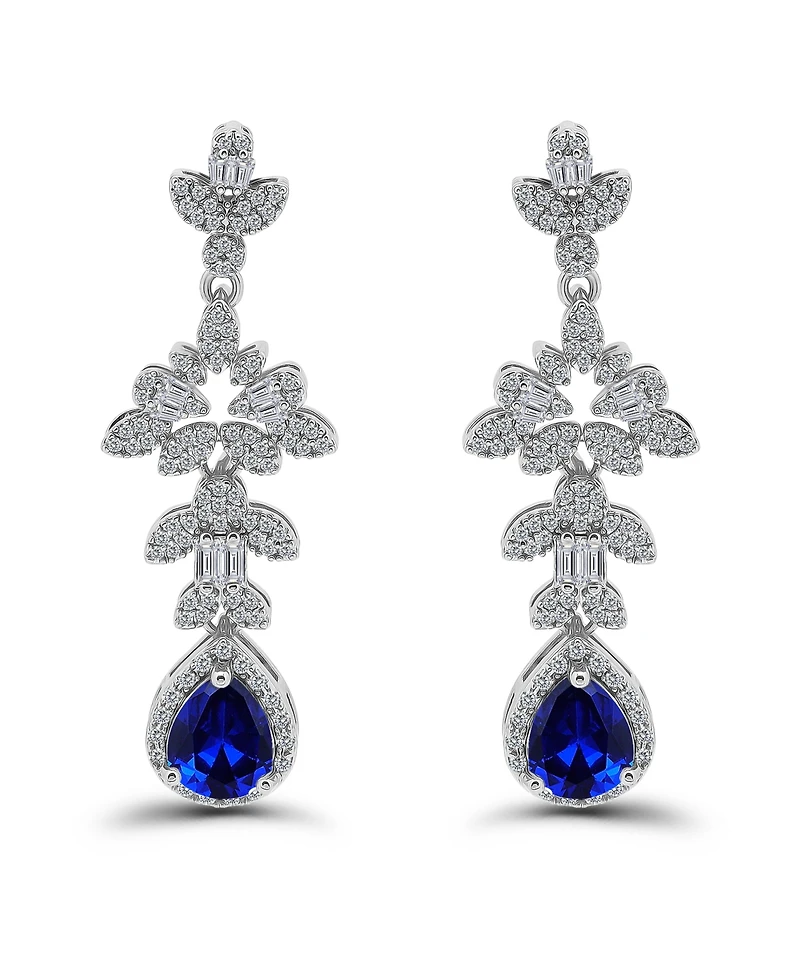 Christian Siriano New York Fine Silver Plated Pave Cubic Zirconia Floral Post Drop Earrings