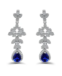 Christian Siriano New York Fine Silver Plated Pave Cubic Zirconia Floral Post Drop Earrings