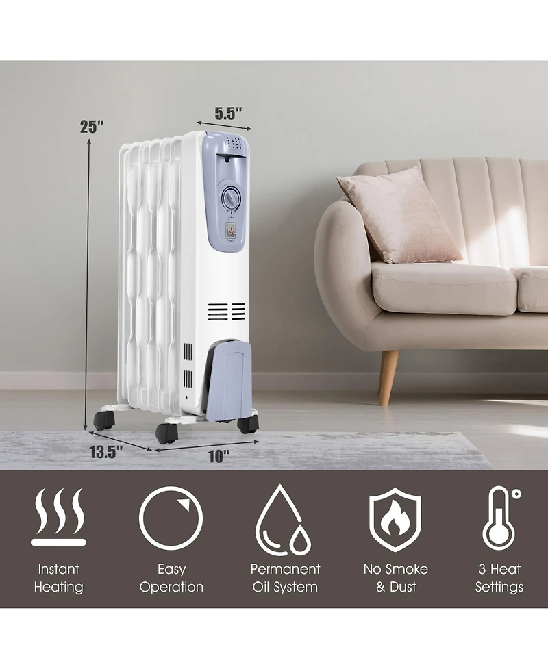 Sugift 1500W Oil Filled Radiator with Thermostat and 4 Bottom Wheels