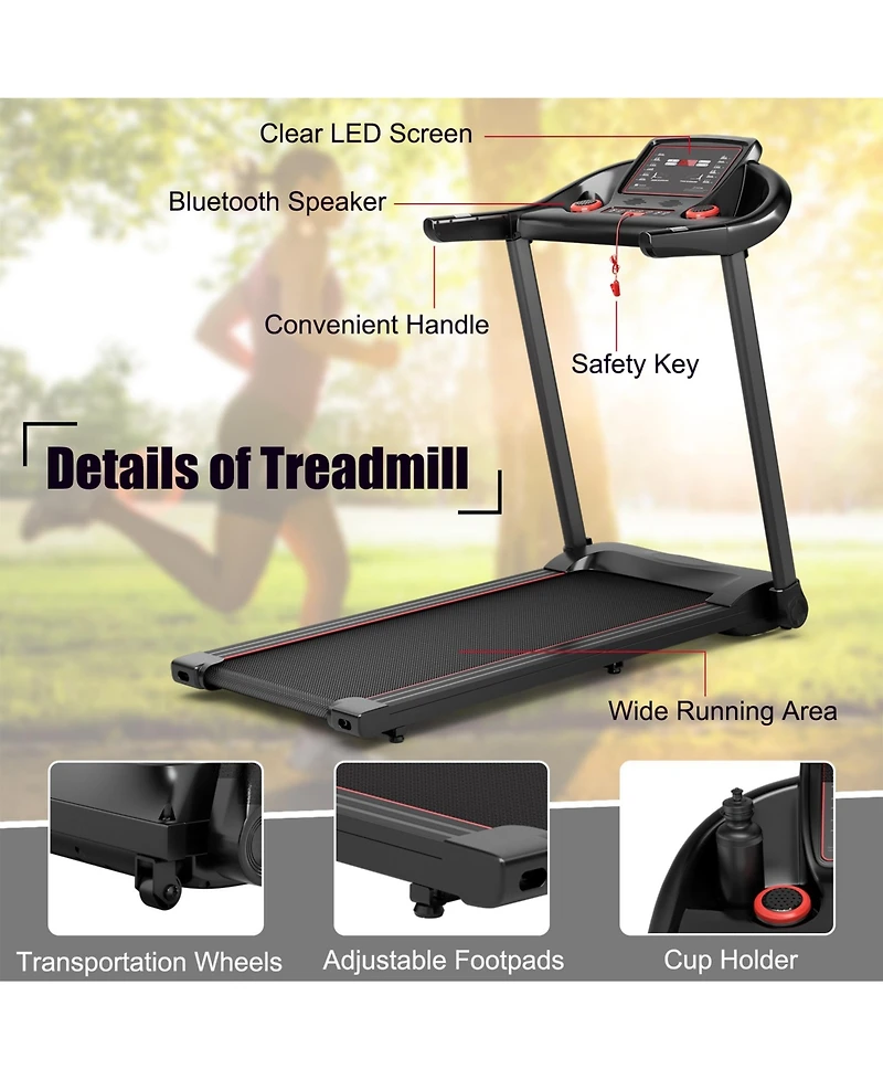 Sugift 2.25HP Electric Running Machine Treadmill with Speaker and App Control-Red
