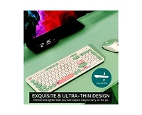 Risokeys Wireless Keyboard and Mouse Combo – 2.4GHz Cordless, Quiet Slim Set with Cute Round Keys for Laptop, Computer, Tv