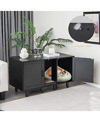 Sugift 2-Door Cat Litter Box Enclosure with Winding Entry and Scratching Board