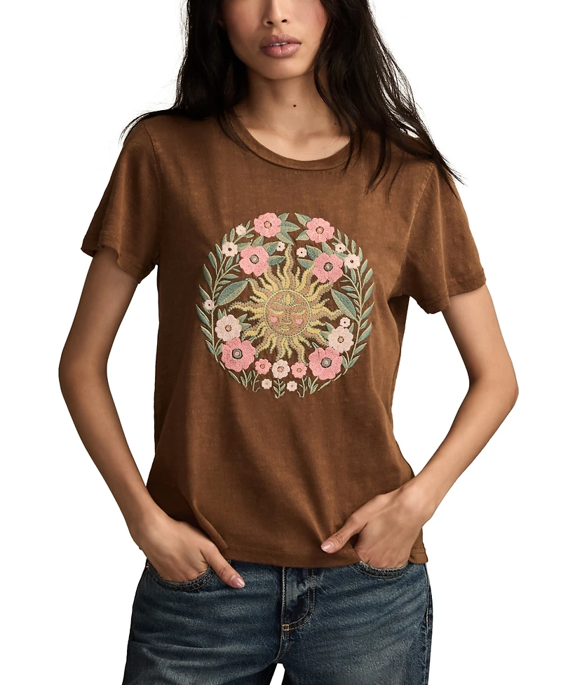 Lucky Brand Women's Floral Sun Classic Crewneck Top