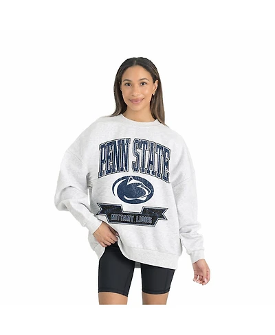Gameday Couture Women's Gray Penn State Nittany Lions Premium Fleece Drop Shoulder Oversized Pullover Sweatshirt