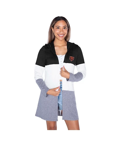 Gameday Couture Women's Black Chicago Bears Tri-Blend Color Block Lightweight Cardigan