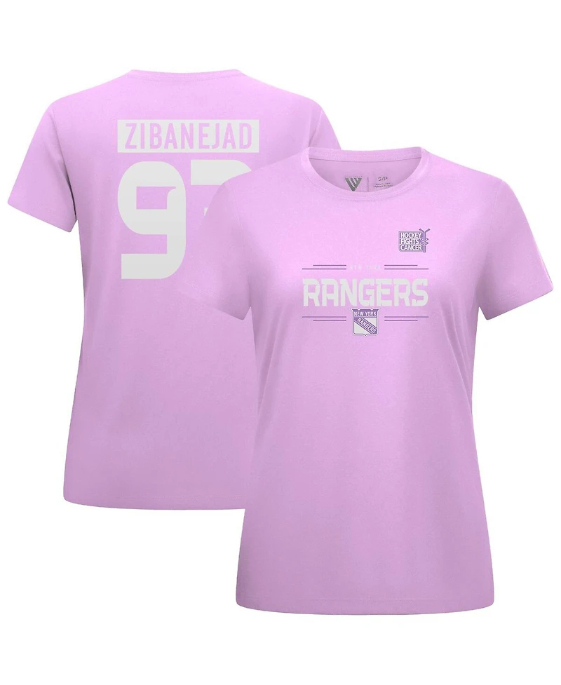 Levelwear Women's Mika Zibanejad Lavender New York Rangers Hockey Fights Cancer Anthem Name Number T-Shirt