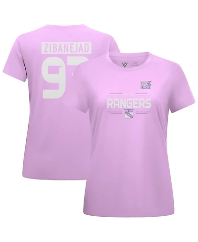 Levelwear Women's Mika Zibanejad Lavender New York Rangers Hockey Fights Cancer Anthem Name Number T-Shirt