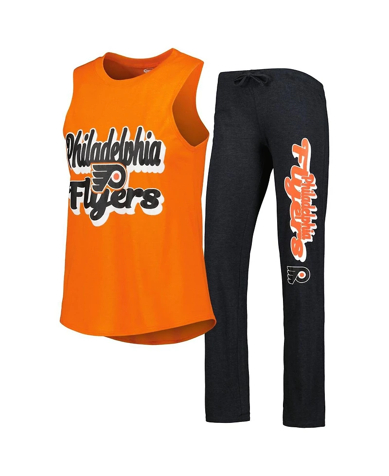 Concepts Sport Women's 2-Piece Heather Orange/Black Philadelphia Flyers Meter Muscle Tank Top and Pants Sleep Set