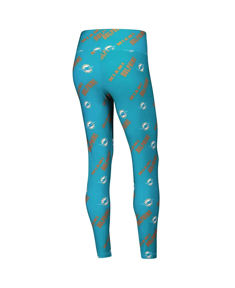 Concepts Sport Women's Aqua Miami Dolphins Breakthrough Allover Print Knit Sleep Leggings