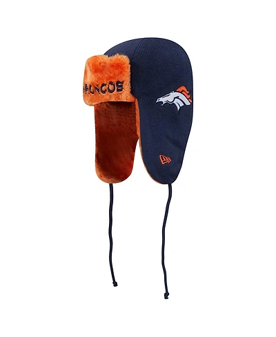 New Era Men's Navy Denver Broncos Helmet Head Trapper Knit Hat