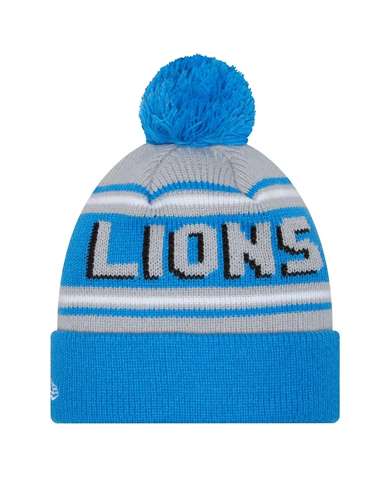New Era Men's Blue Detroit Lions Main Cuffed Knit with Pom Hat