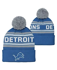 Outerstuff Big Boys and Girls Blue Detroit Lions Jacquard Cuffed Knit with Pom Hat