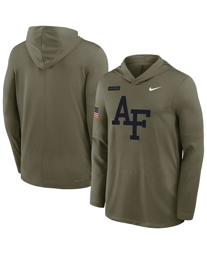 Nike Men's Olive Air Force Falcons 2025 Military Appreciation Dri-fit Long Sleeve Hoodie T-Shirt