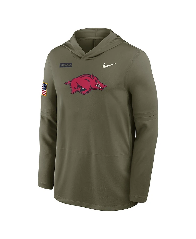 Nike Men's Olive Arkansas Razorbacks 2025 Military Appreciation Dri-fit Long Sleeve Hoodie T-Shirt