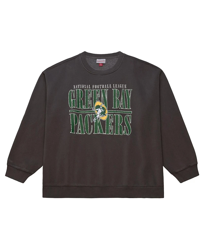 Mitchell & Ness Men's Black Green Bay Packers Downtown Crew Vintage Logo Sweatshirt