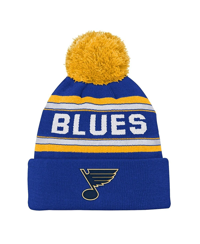 Outerstuff Big Boys and Girls Blue St. Louis Blues Jacquard Cuffed Knit with Pom Hat