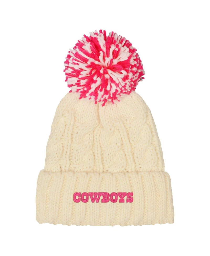 Outerstuff Big Girls White Dallas Cowboys Cable Cuffed Knit with Pom Hat