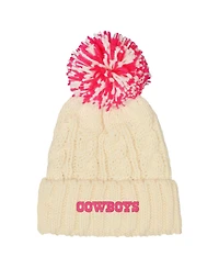 Outerstuff Big Girls White Dallas Cowboys Cable Cuffed Knit with Pom Hat