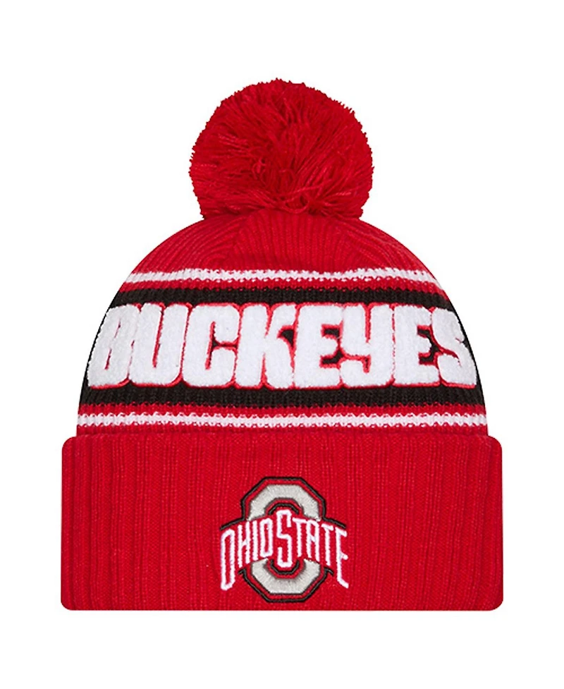 New Era Men's Scarlet Ohio State Buckeyes Bold Cuffed Knit with Pom Hat