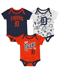 Outerstuff Baby Boys and Girls 3-Pack Detroit Tigers All Day Play Bodysuit Set