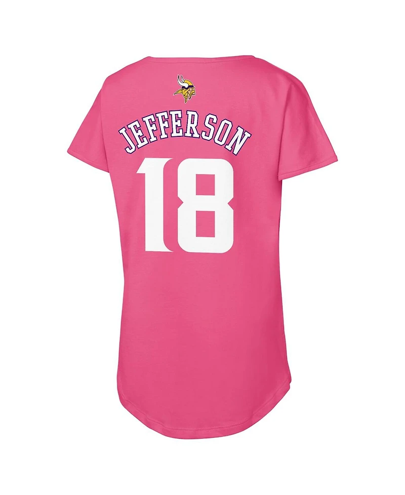 Outerstuff Big Girls Justin Jefferson Pink Minnesota Vikings Player Name Number T-Shirt