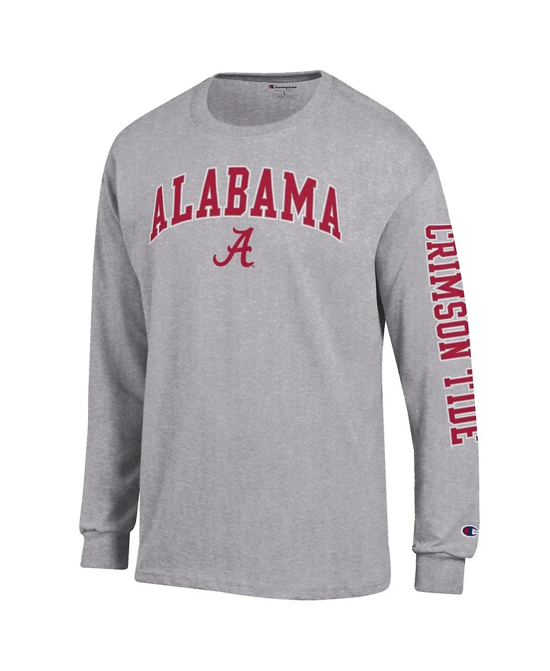 Champion Men's Heather Gray Alabama Crimson Tide Arch Over Logo 2-Hit Long Sleeve T-Shirt