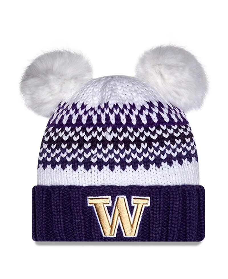 New Era Women's Purple Washington Huskies Double Pom Print Cuffed Knit Hat