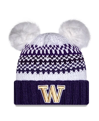 New Era Women's Purple Washington Huskies Double Pom Print Cuffed Knit Hat