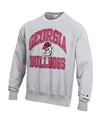 Champion Men's Gray Georgia Bulldogs Distressed Arch Over Logo Reverse Weave Crew Neck Sweatshirt