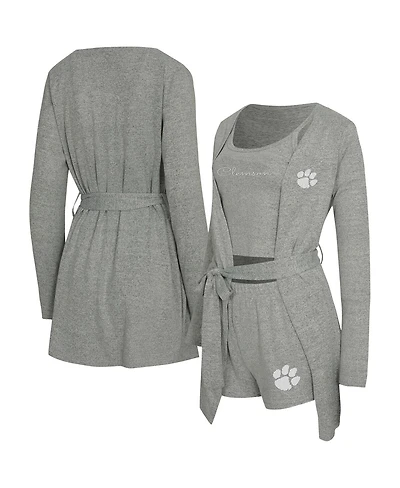 Concepts Sport Women's 3-Piece Gray Clemson Tigers Rigor Tank, Short and Robe Set