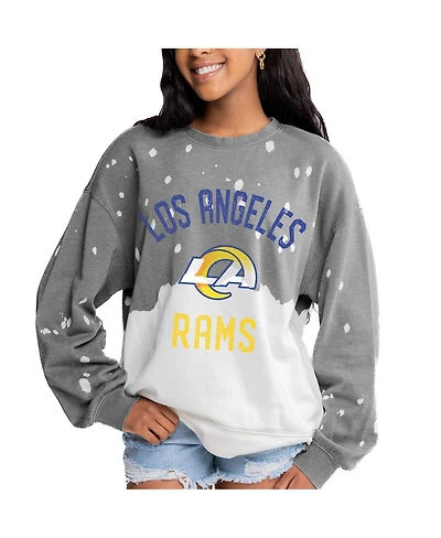 Gameday Couture Women's Gray Los Angeles Rams Oversized Coin Toss Faded French Terry Tri-Blend Pullover Sweatshirt