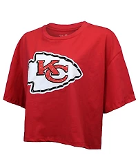 Majestic Threads Women's Patrick Mahomes Red Kansas City Chiefs Swarovski Crystals Boxy Cropped Name Number T-Shirt