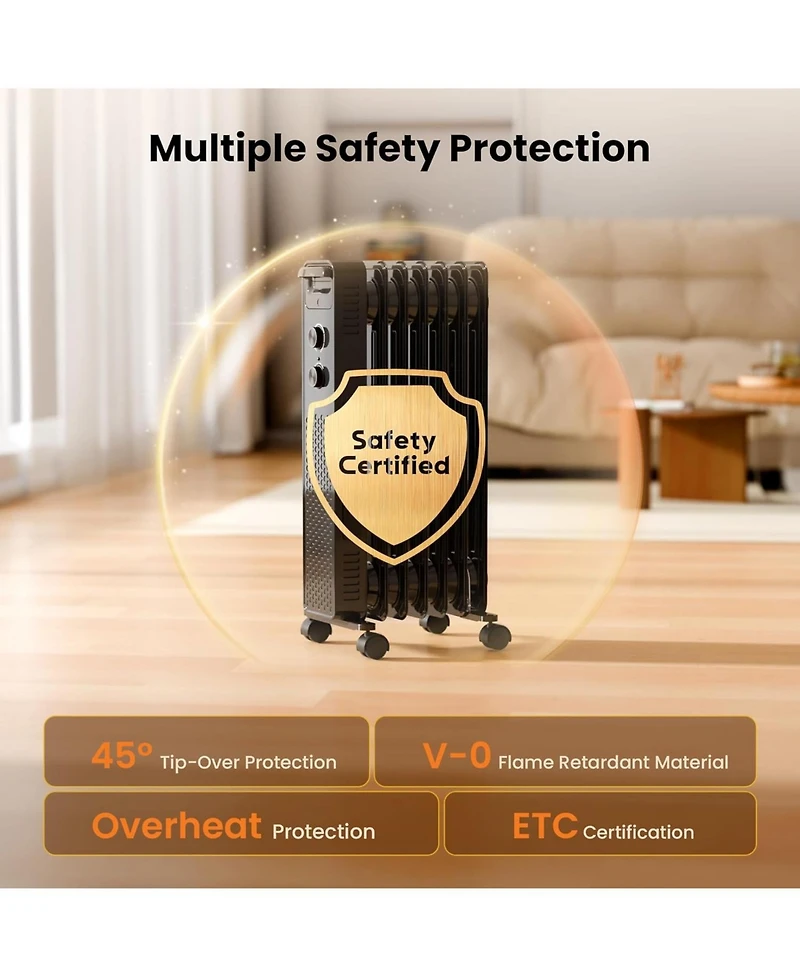 Cowsar Portable Electric Radiato Portable Electric Radiator Heater,Space Oil Filled Heaters with 3 Heat Settings, Overheat & Tip-Over Protection,1500W