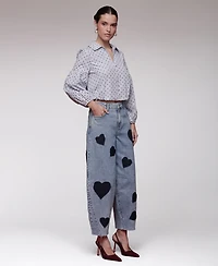 Avec Les Filles Women's Heart Print Barrel Jeans