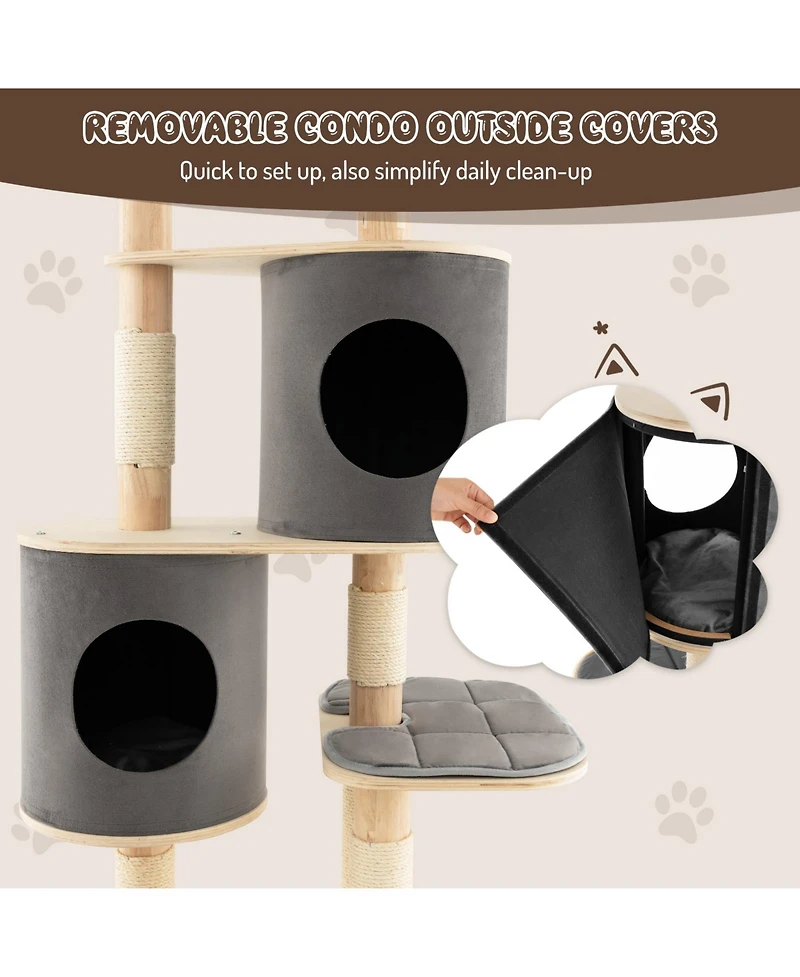Sugift 6-Tier Wooden Cat Tree with 2 Removeable Condos Platforms and Perch