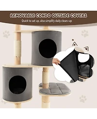 Sugift 6-Tier Wooden Cat Tree with 2 Removeable Condos Platforms and Perch