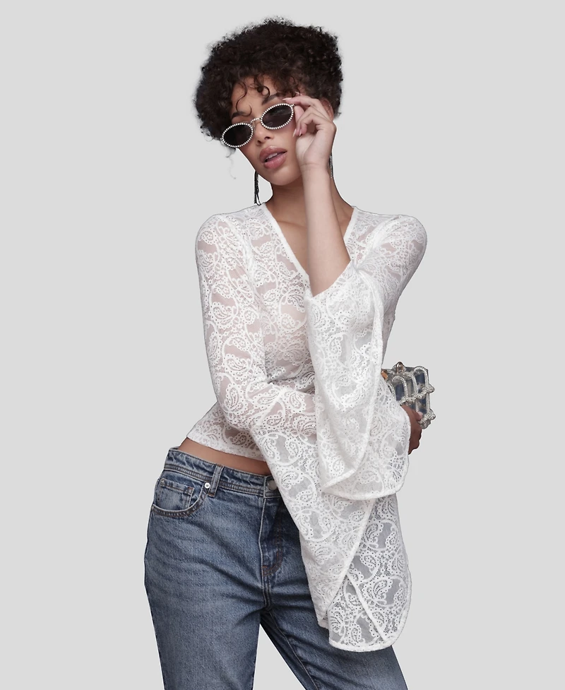 Avec Les Filles Women's V-Neck Long Sleeve Top