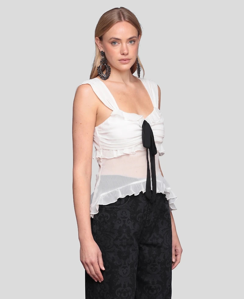 Avec Les Filles Women's Bow Detail Ruffle Top